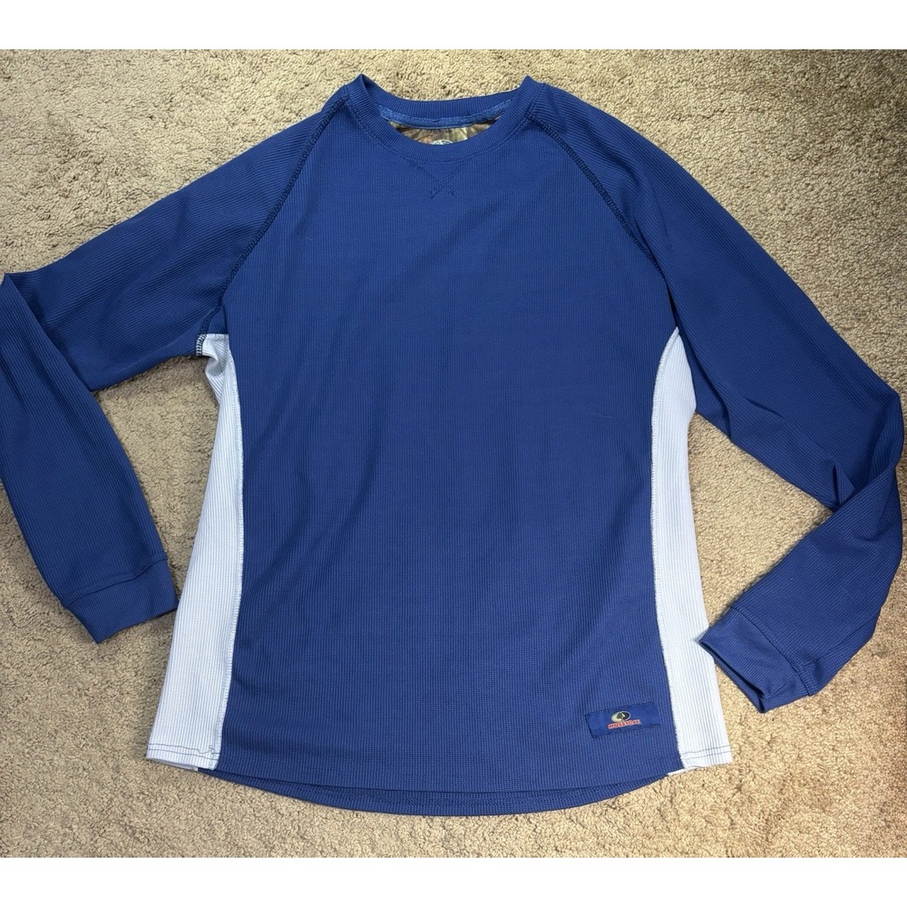 Mossy Oak Thermal Long Sleeve Shirt Men Large Blue & Gray Outdoor Hunting